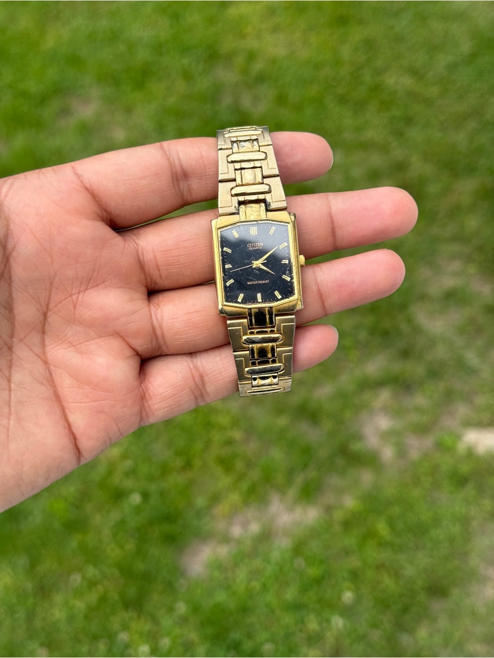 Citizen vintage Gold Tone Men's Rectangle Wristwatch with Black Dial
